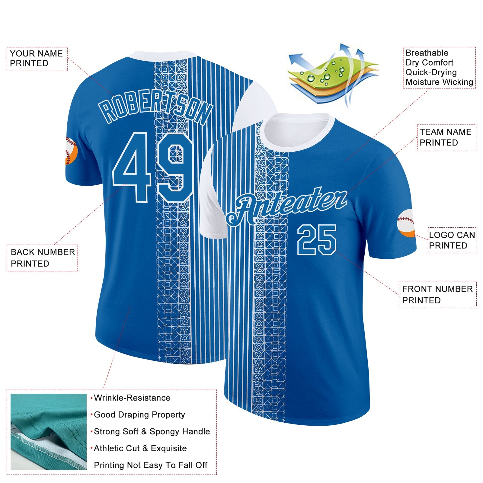 Custom Blue White 3D Pattern Design Finland Greece Sportswear Performance T-Shirt view 2