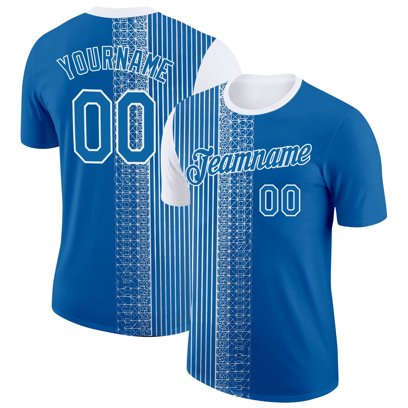Custom Blue White 3D Pattern Design Finland Greece Sportswear Performance T-Shirt - Main View