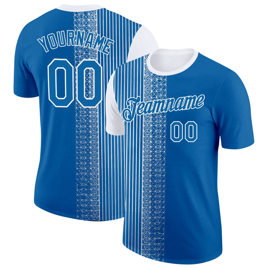 Custom Blue White 3D Pattern Design Finland Greece Sportswear Performance T-Shirt - Main View