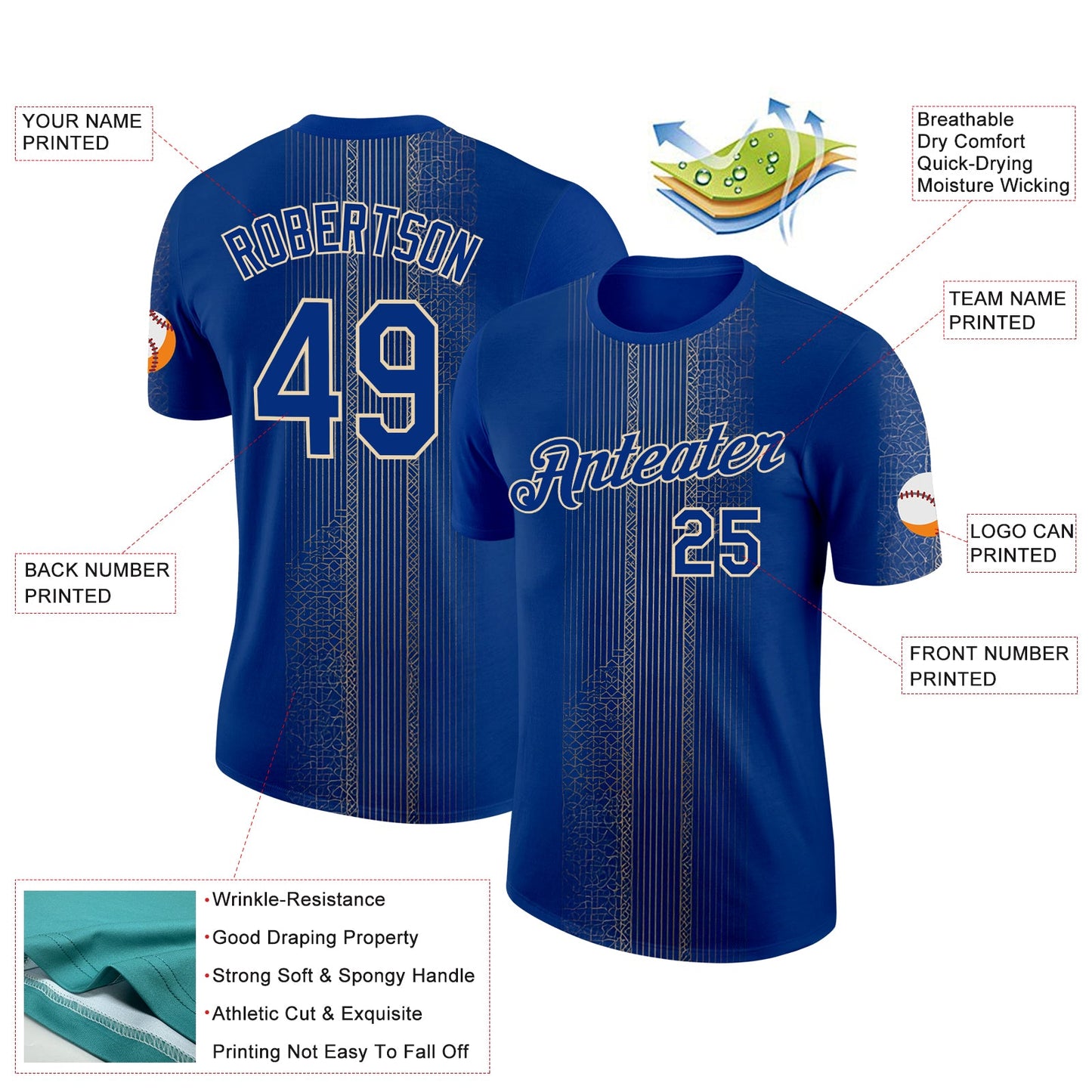Custom Blue Royal-City Cream 3D Pattern Design Brazil Sportswear Performance T-Shirt view 2