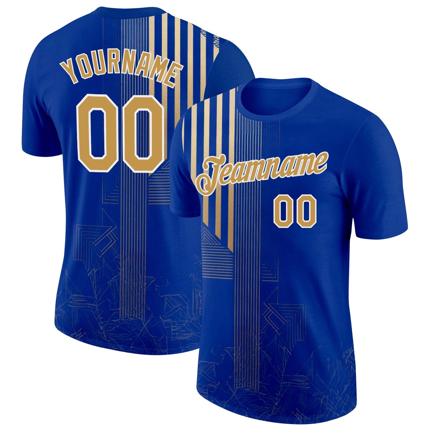 Custom Blue Old Gold-White 3D Pattern Design Brazil Stripe Sportswear Performance T-Shirt - Main View