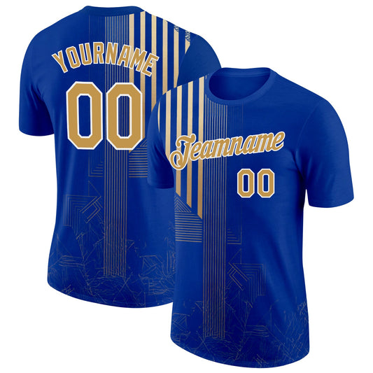 Custom Blue Old Gold-White 3D Pattern Design Brazil Stripe Sportswear Performance T-Shirt - Main View