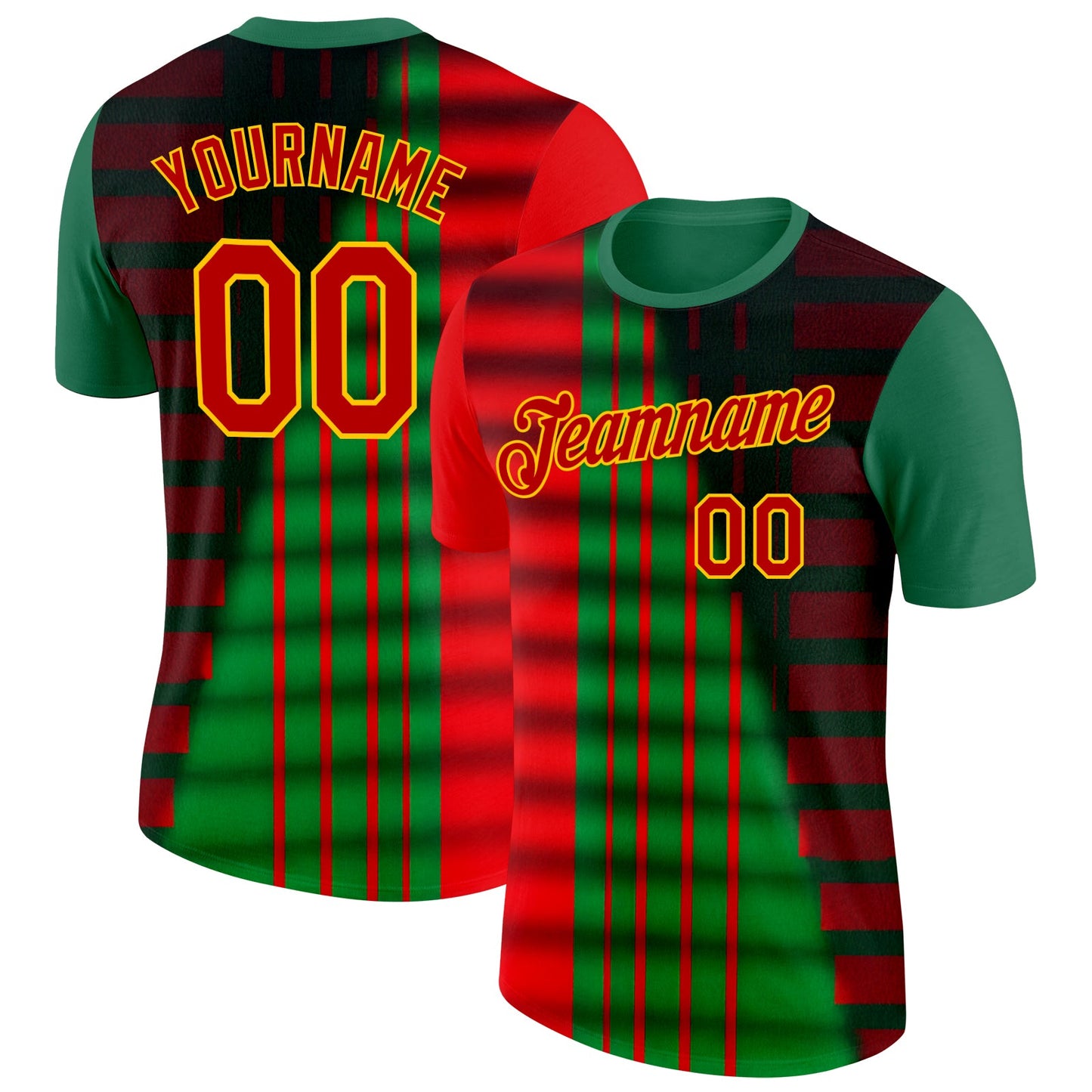Custom Green Red-Yellow 3D Pattern Design Mexico Stripe Sportswear Performance T-Shirt - Main View