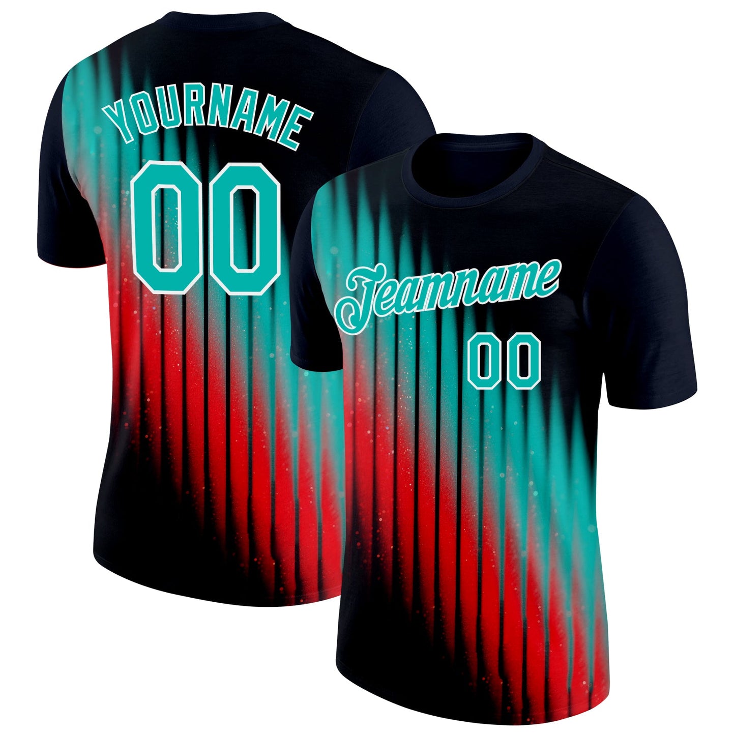 Custom Navy Aqua Red-White 3D Pattern Design Gradient Stripe Sportswear Performance T-Shirt - Main View