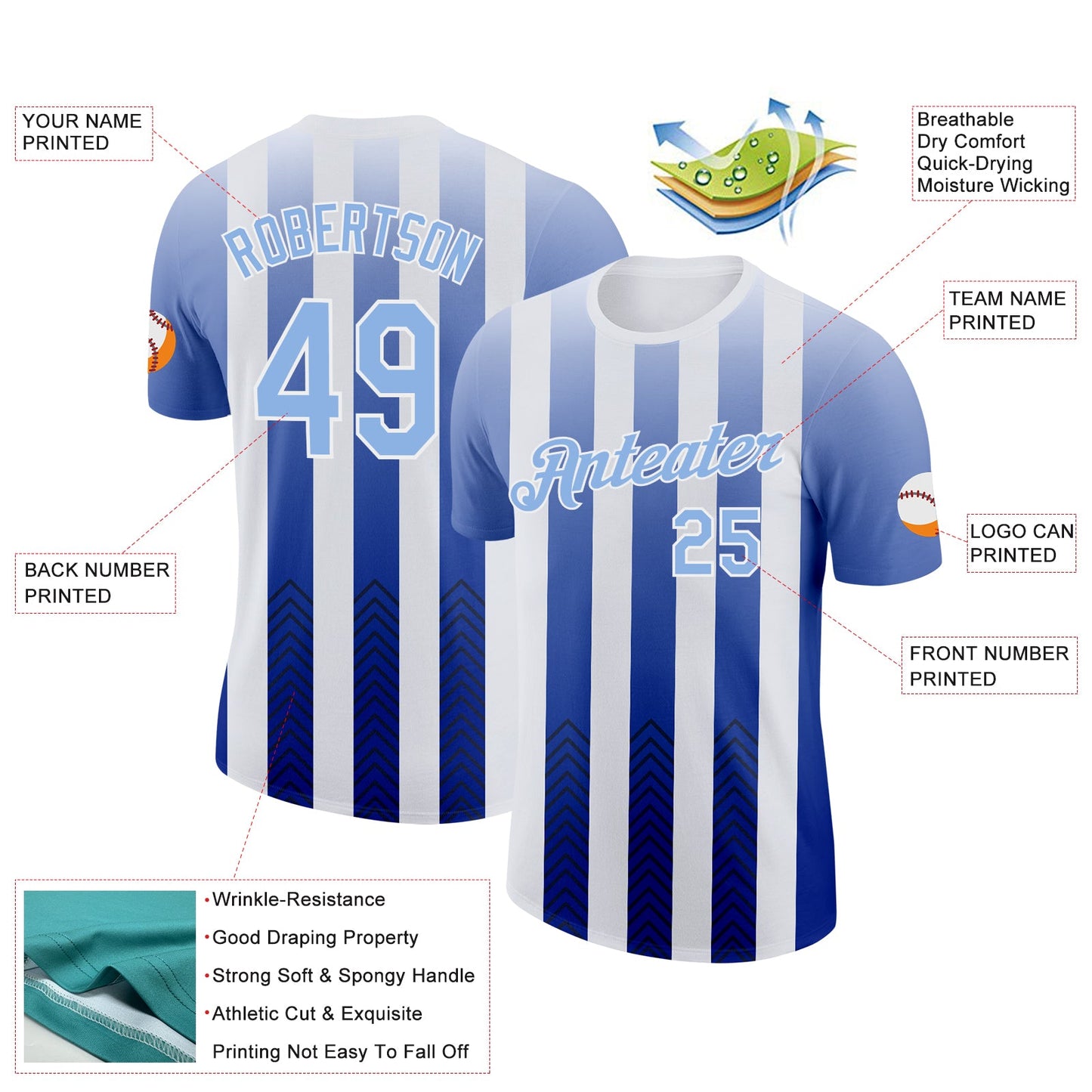 Custom White Light Blue-Black 3D Pattern Design Argentina Gradient Sportswear Performance T-Shirt view 2