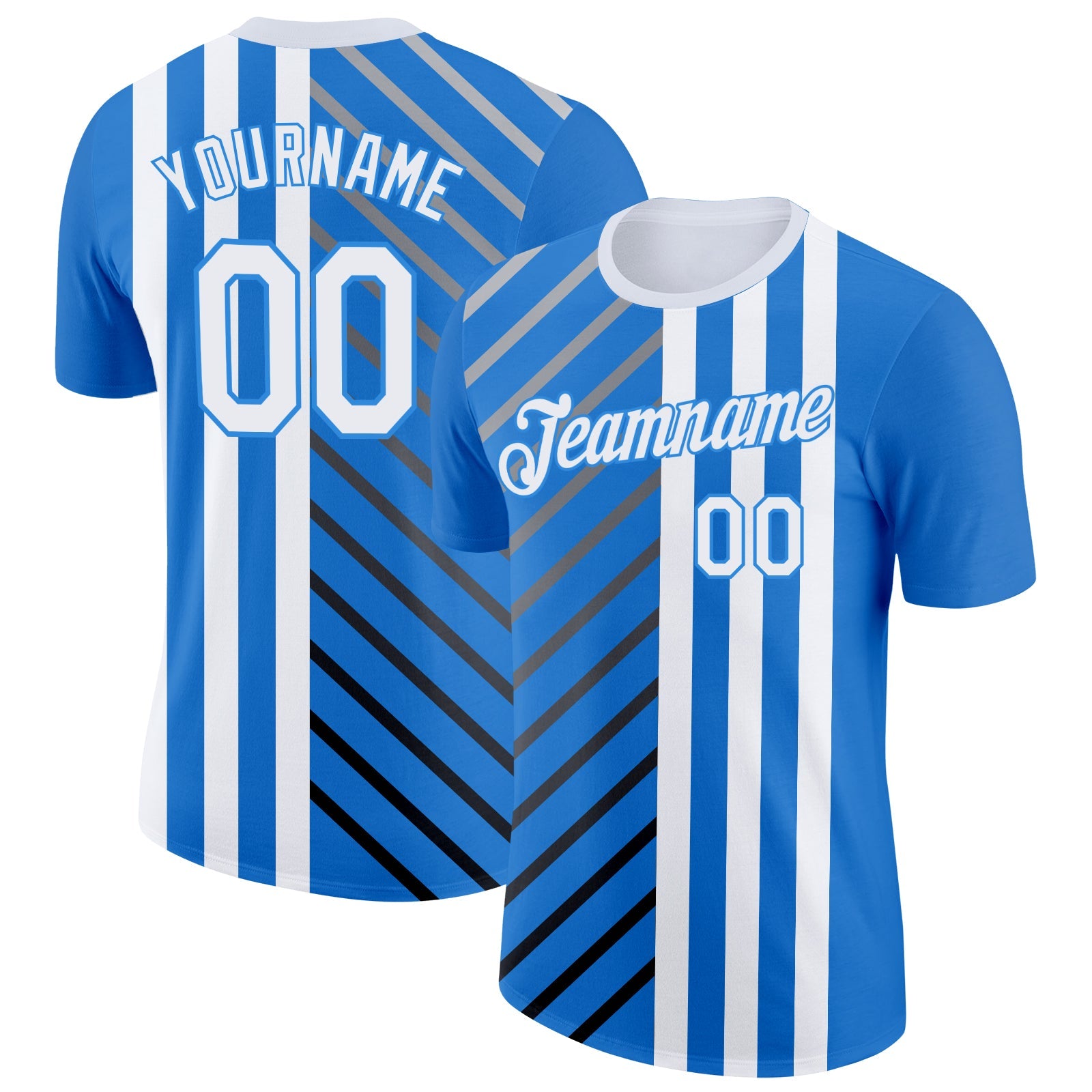 Custom Blue White Powder Blue Gray-Black 3D Pattern Design Argentina Stripe Sportswear Performance T-Shirt - Main View
