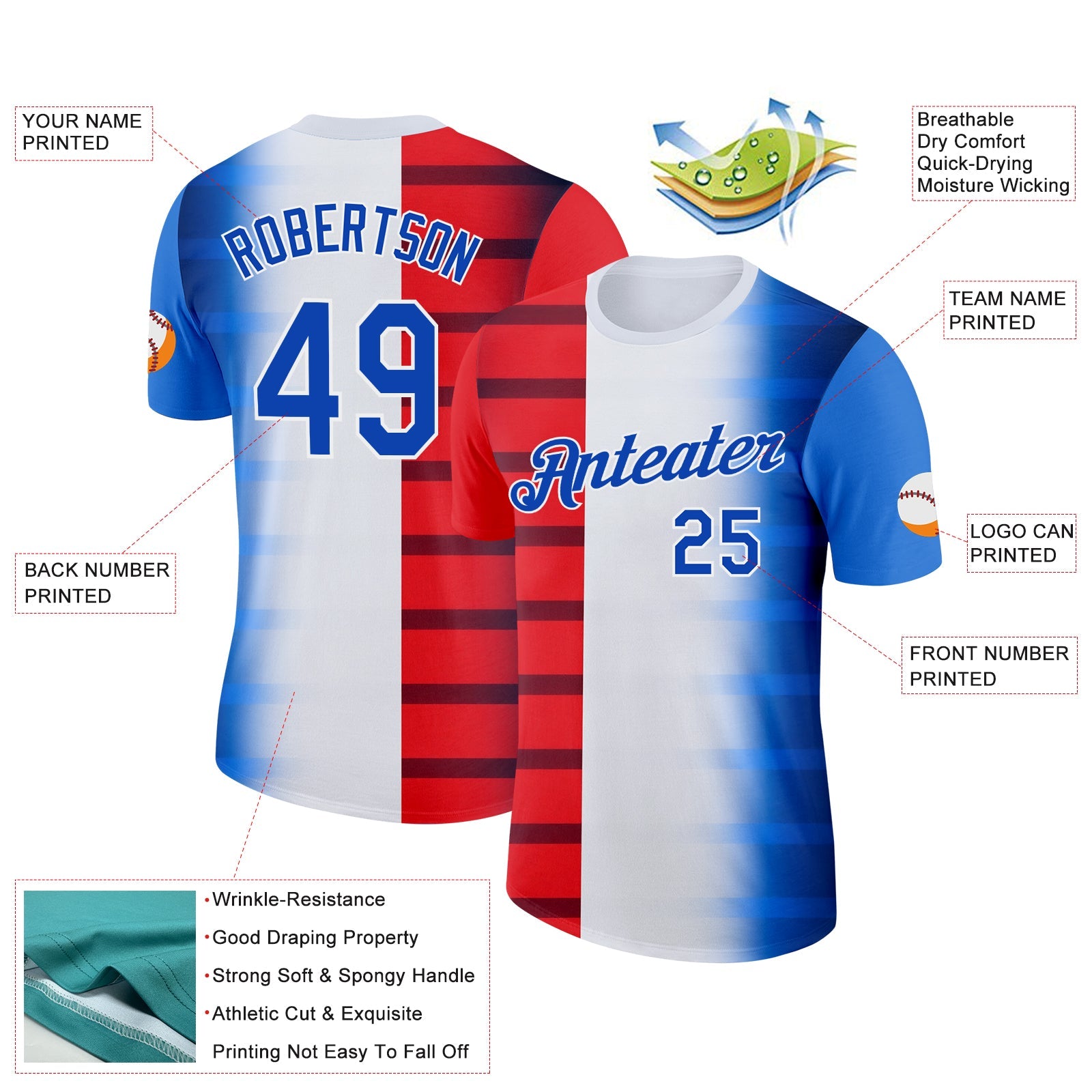 Custom White Thunder Blue-Red 3D Pattern Design USA Gradient Sportswear Performance T-Shirt view 2