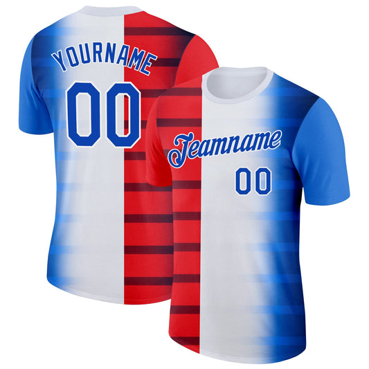 Custom White Thunder Blue-Red 3D Pattern Design USA Gradient Sportswear Performance T-Shirt - Main View
