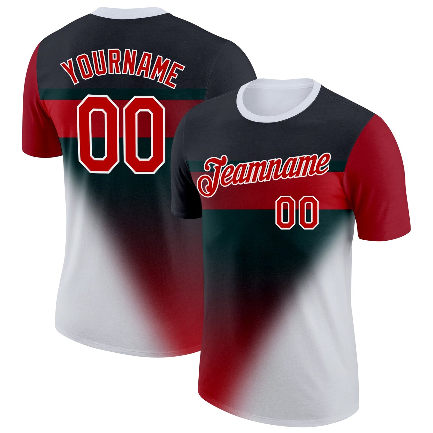 Custom Black Red-White 3D Pattern Design Gradient Sportswear Performance T-Shirt - Main View