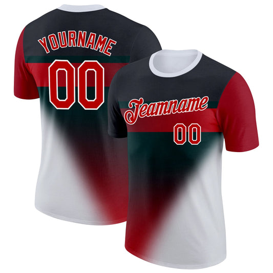 Custom Black Red-White 3D Pattern Design Gradient Sportswear Performance T-Shirt - Main View