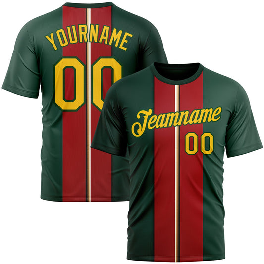 Custom Green Yellow-Red 3D Pattern Design Mexico Portugal Sportswear Performance T-Shirt - Main View