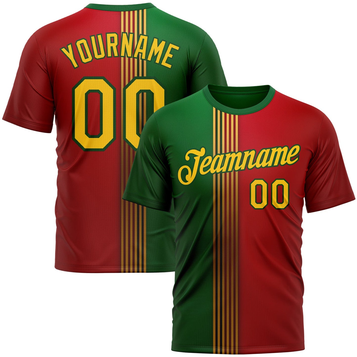 Custom Red Yellow-Green 3D Pattern Design Mexico Portugal Sportswear Performance T-Shirt - Main View
