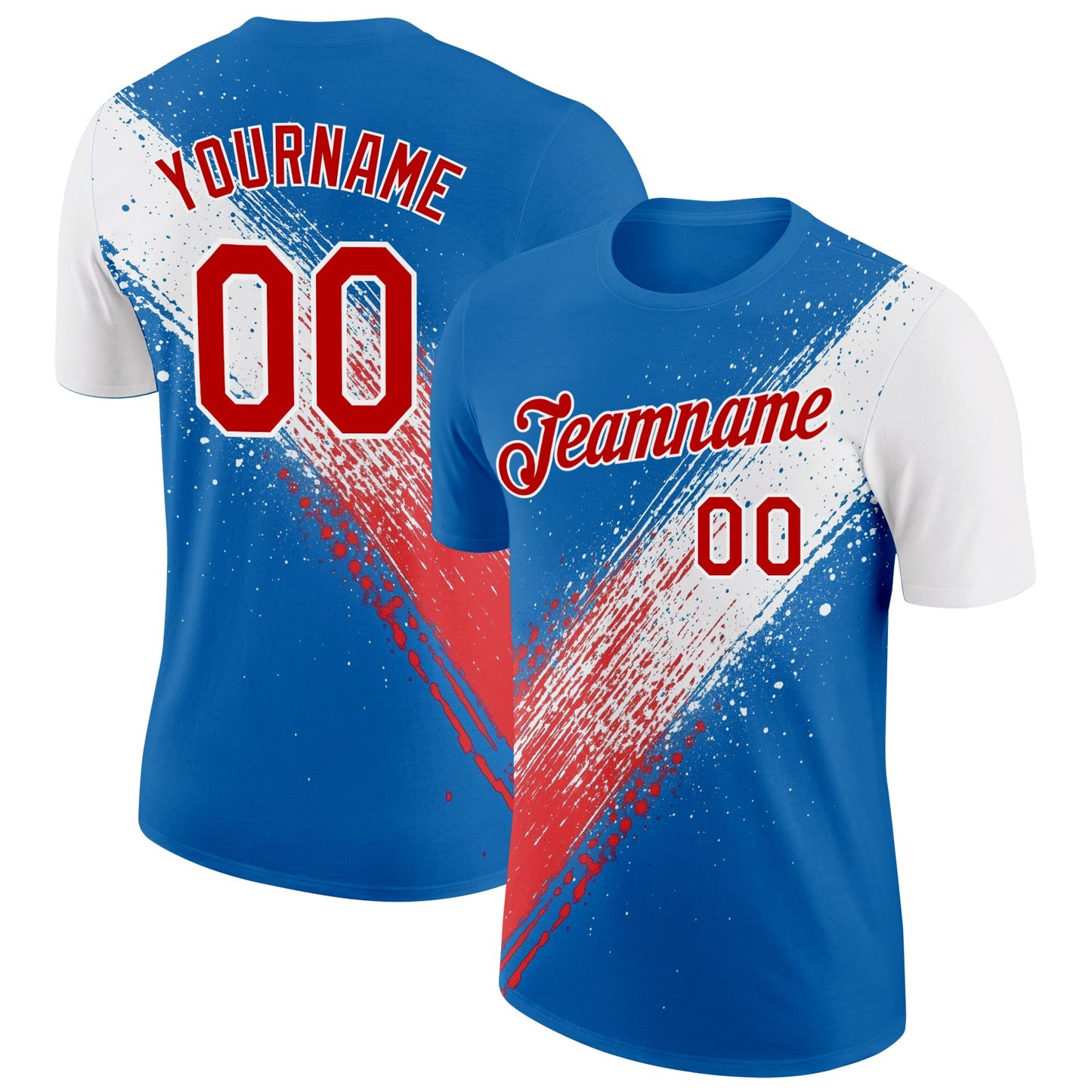 Custom Blue Red-White 3D Pattern Design USA Cuba Sportswear Performance T-Shirt - Main View