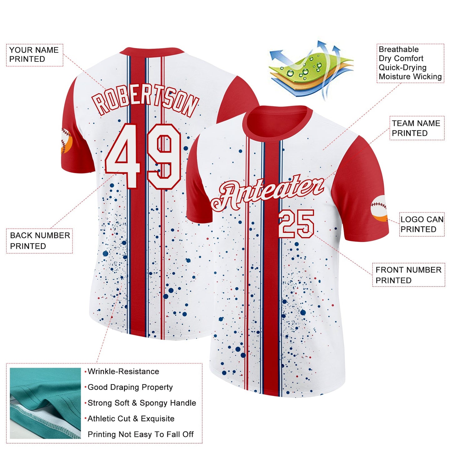 Custom White Red 3D Pattern Design Canada Sportswear Performance T-Shirt view 2