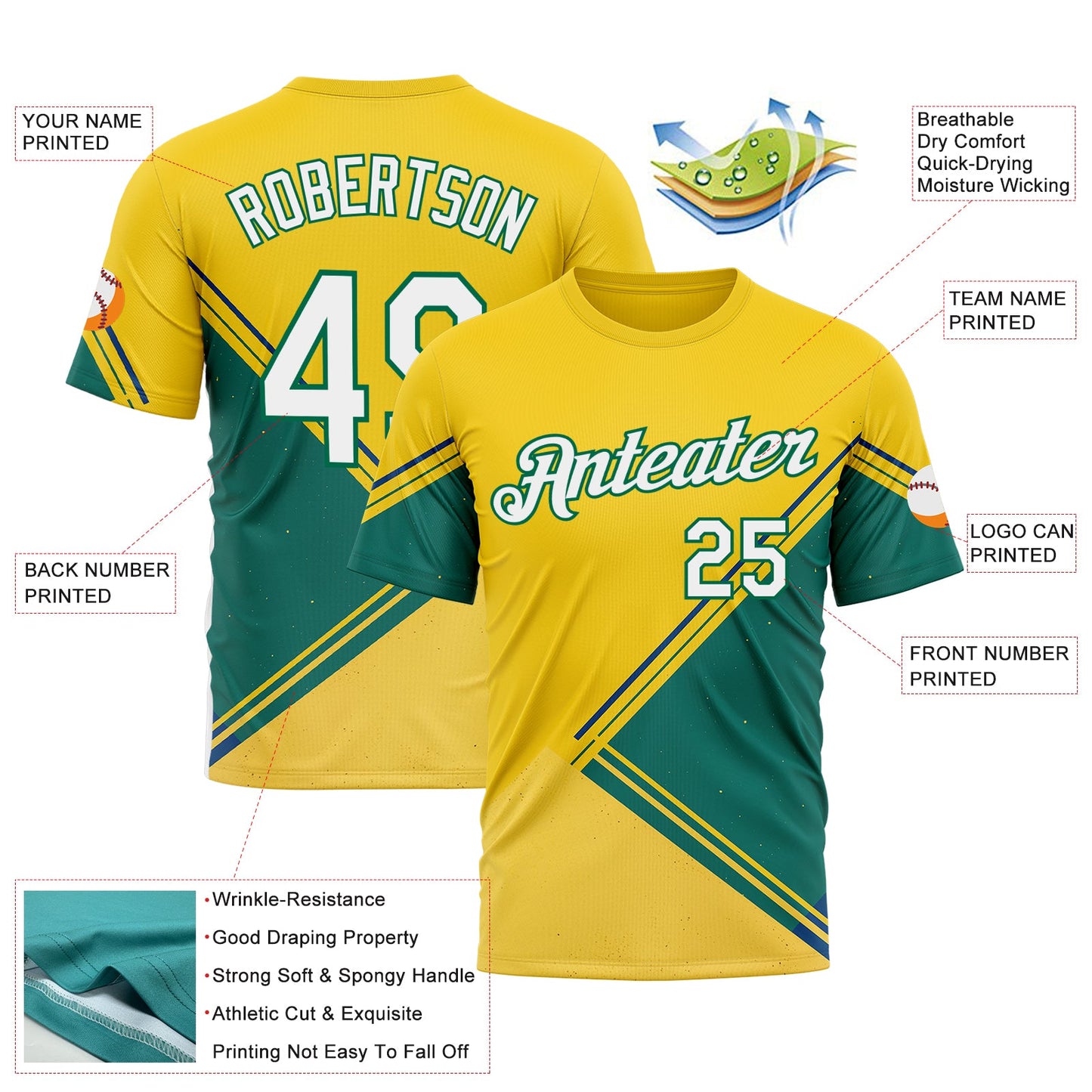 Custom Yellow White-Kelly Green 3D Pattern Design Brazil Jamaica Sportswear Performance T-Shirt view 2