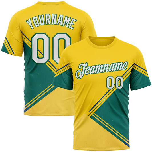 Custom Yellow White-Kelly Green 3D Pattern Design Brazil Jamaica Sportswear Performance T-Shirt - Main View