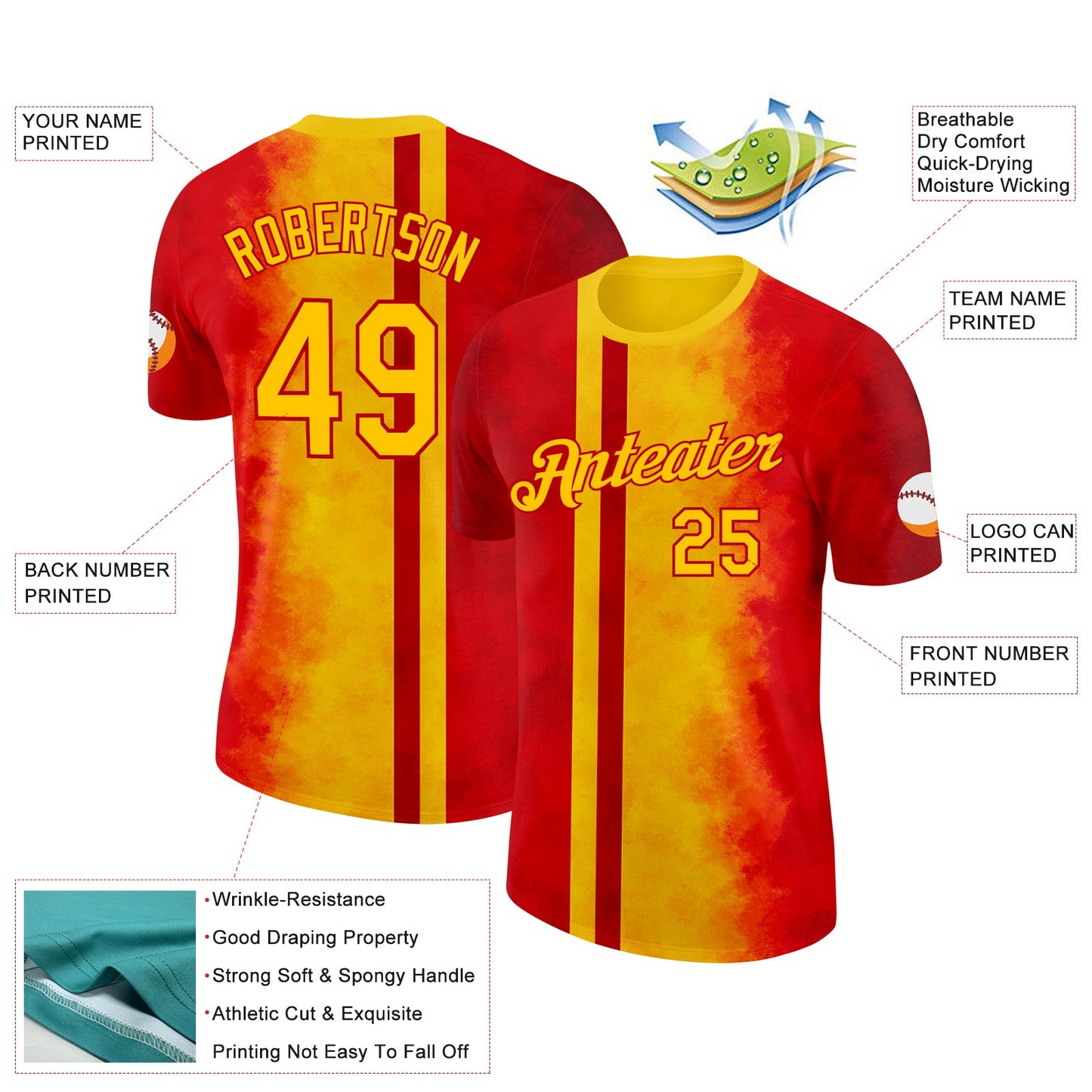 Custom Red Yellow 3D Pattern Design Spain Gradient Sportswear Performance T-Shirt view 2