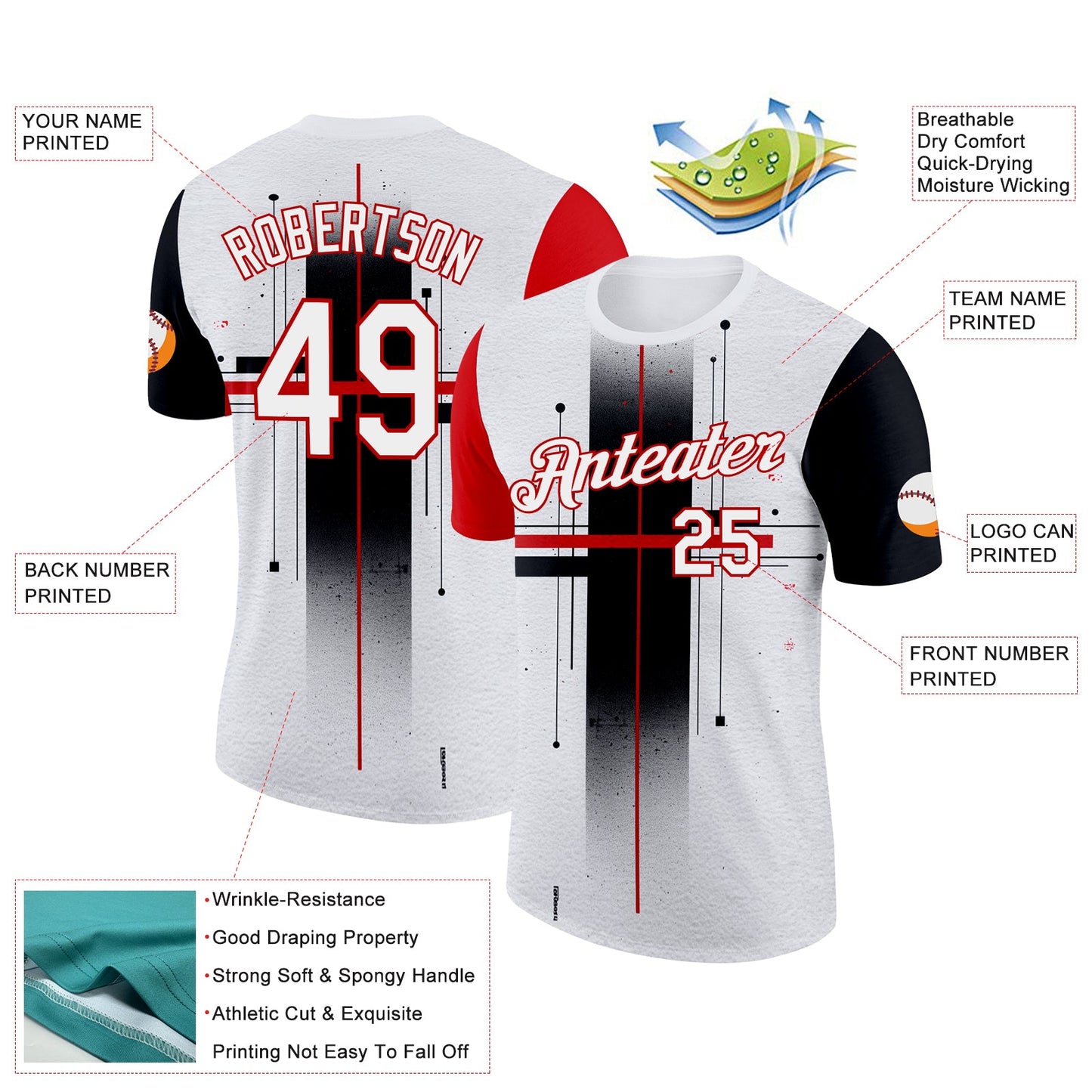 Custom White Black-Red 3D Pattern Design Gradient Cross Sportswear Performance T-Shirt view 2