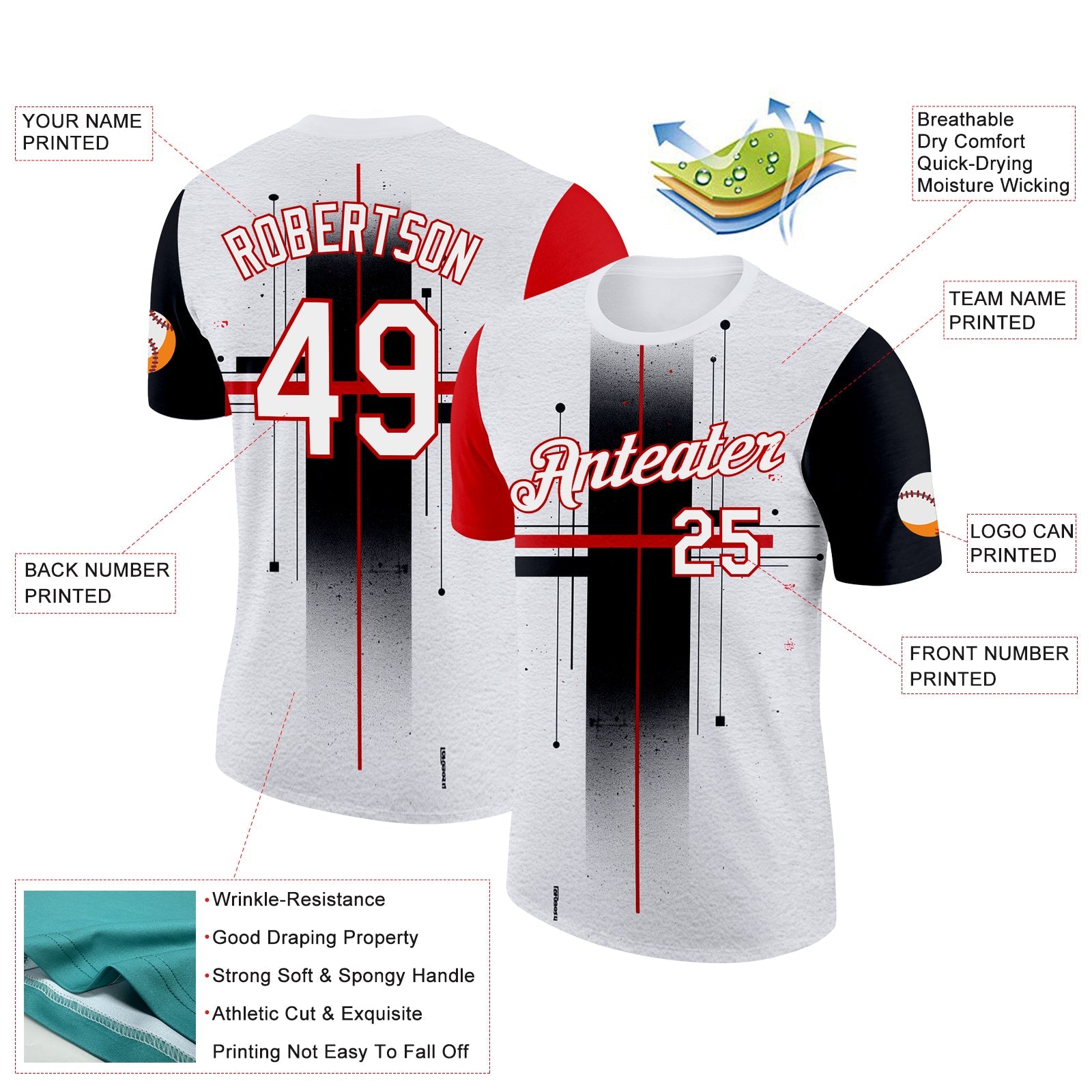 Custom White Black-Red 3D Pattern Design Gradient Cross Sportswear Performance T-Shirt view 2