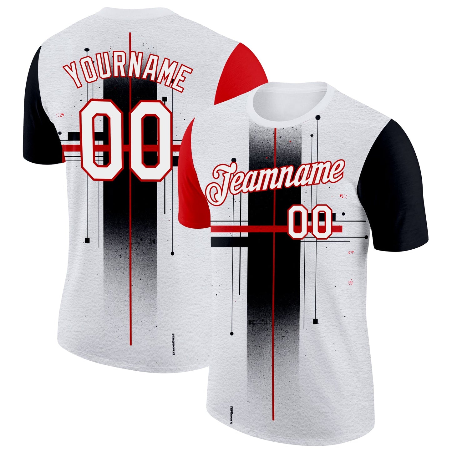 Custom White Black-Red 3D Pattern Design Gradient Cross Sportswear Performance T-Shirt - Main View