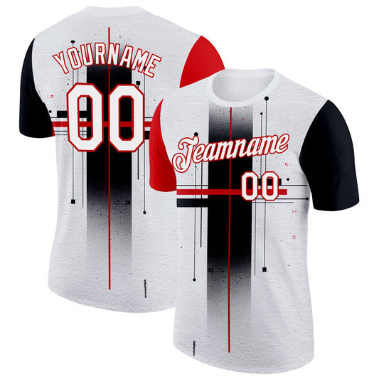 Custom White Black-Red 3D Pattern Design Gradient Cross Sportswear Performance T-Shirt - Main View