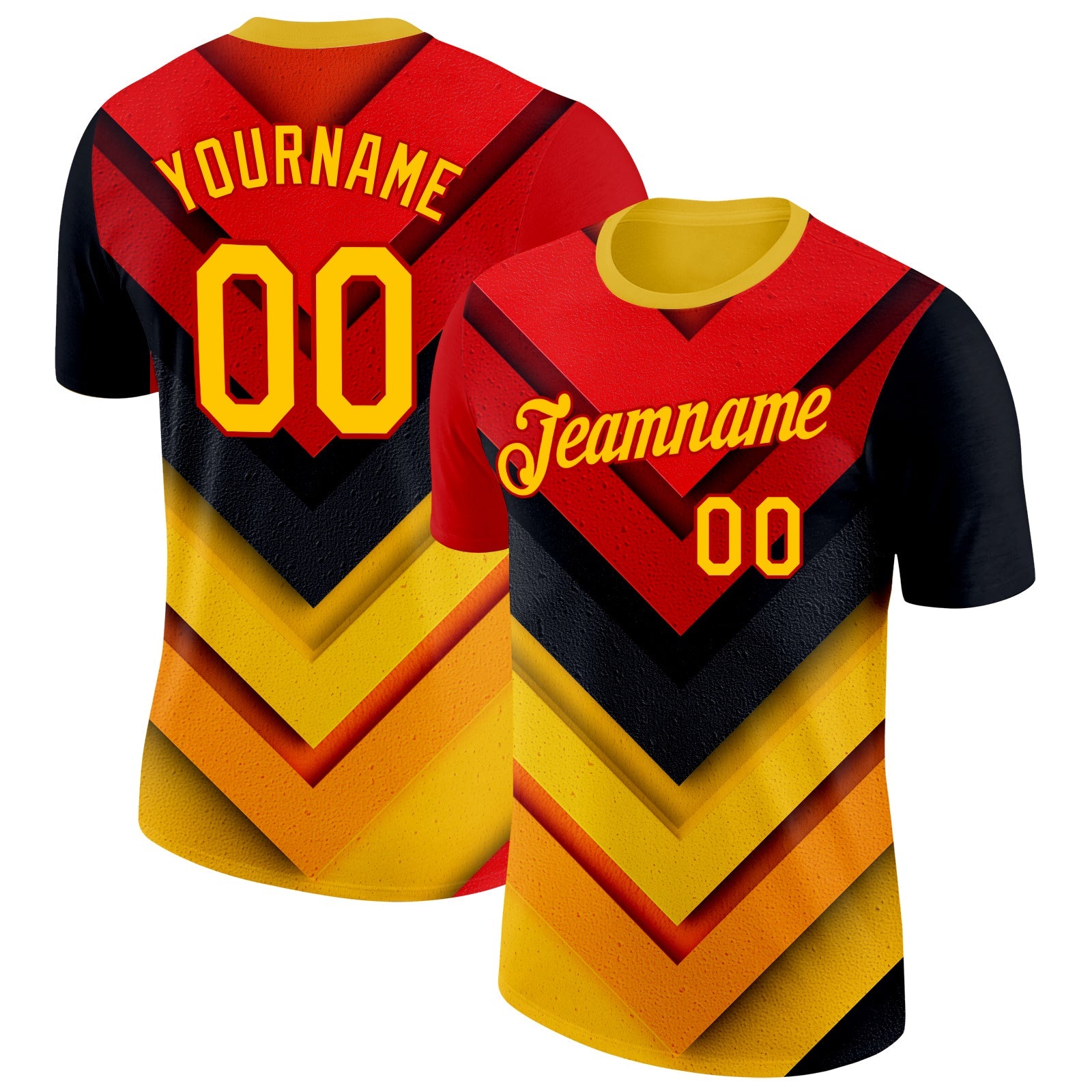 Custom Red Yellow-Black 3D Pattern Design Arrow Shape Sportswear Performance T-Shirt - Main View