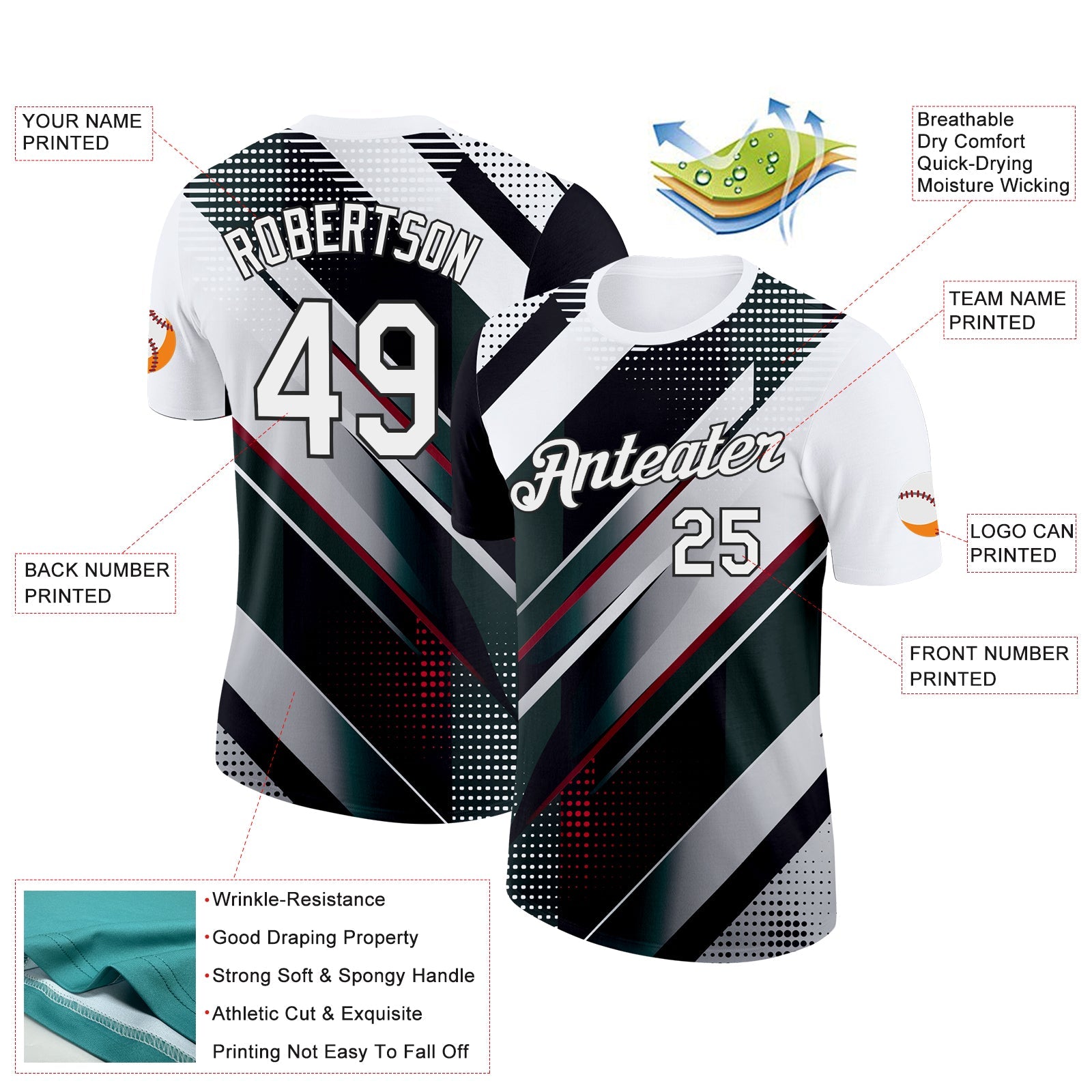 Custom White Black-Red 3D Pattern Design Gradient Sportswear Performance T-Shirt view 2