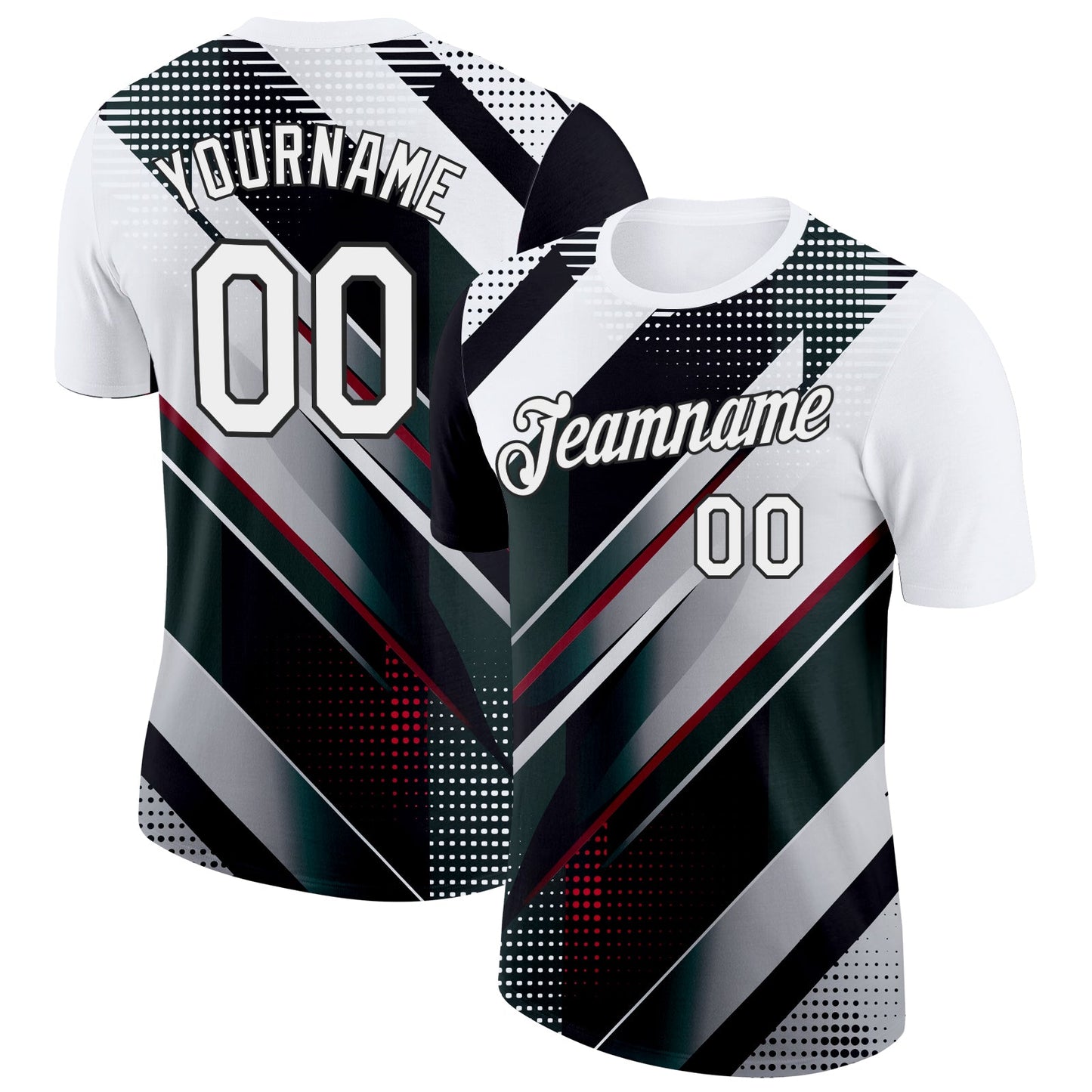 Custom White Black-Red 3D Pattern Design Gradient Sportswear Performance T-Shirt - Main View