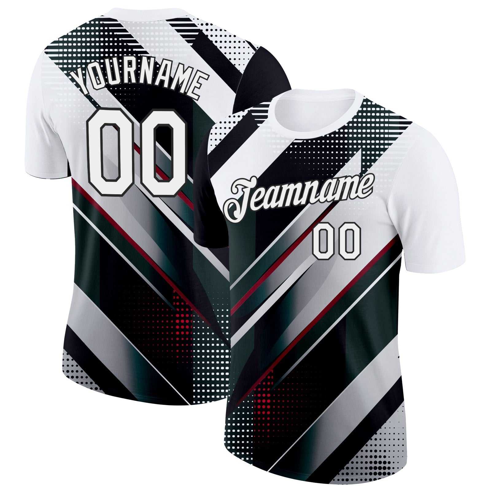 Custom White Black-Red 3D Pattern Design Gradient Sportswear Performance T-Shirt - Main View