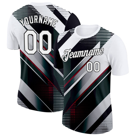 Custom White Black-Red 3D Pattern Design Gradient Sportswear Performance T-Shirt - Main View