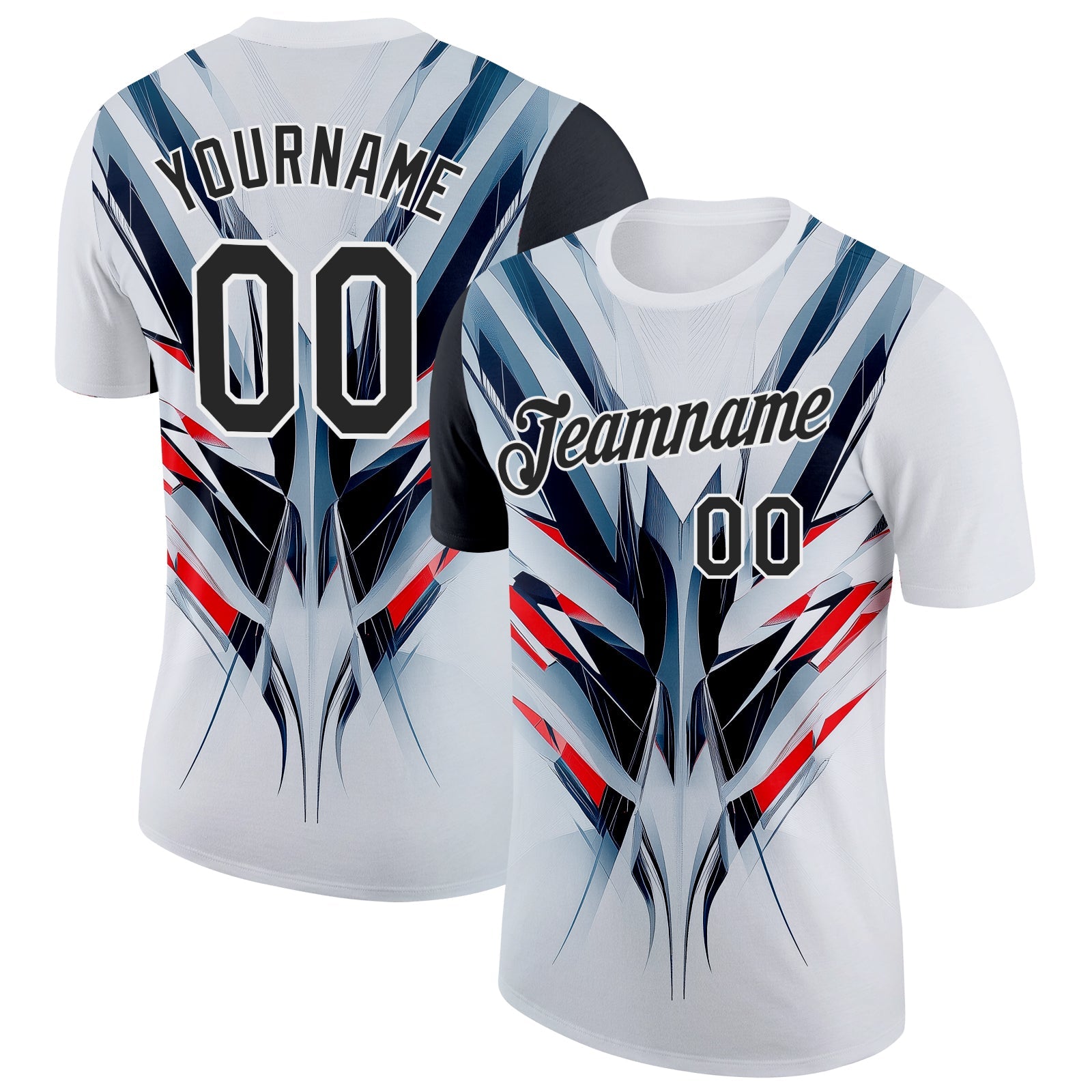 Custom White Black-Red 3D Pattern Design Abstract Shape Sportswear Performance T-Shirt - Main View