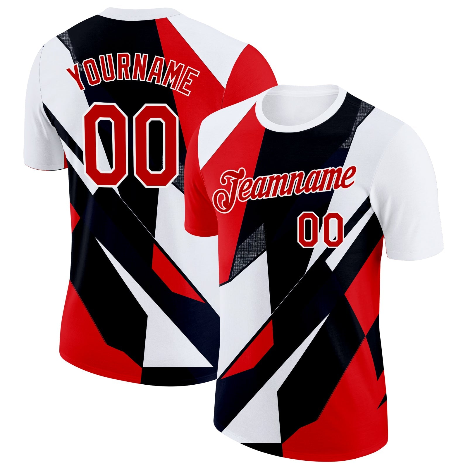 Custom White Red-Black 3D Pattern Design Geometric Shape Sportswear Performance T-Shirt - Main View