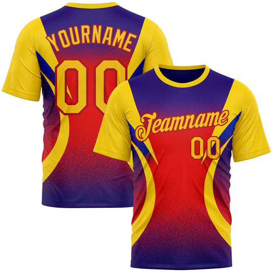 Custom Yellow Purple-Red 3D Pattern Design Gradient Sportswear Performance T-Shirt - Main View