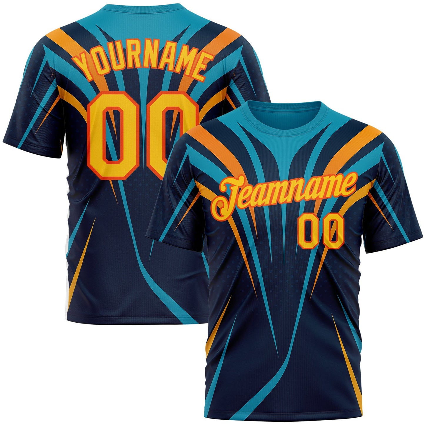 Custom Blue Yellow-Orange 3D Pattern Design Line Sportswear Performance T-Shirt - Main View