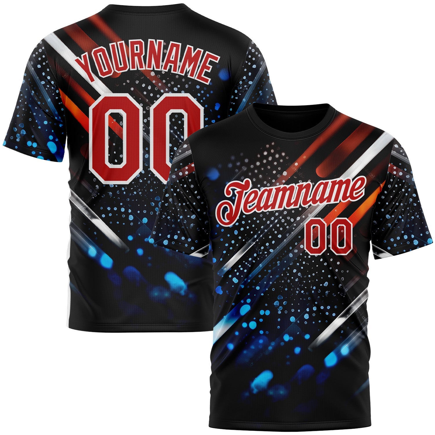 Custom Blue Red-White 3D Pattern Design Water Droplet Sportswear Performance T-Shirt - Main View
