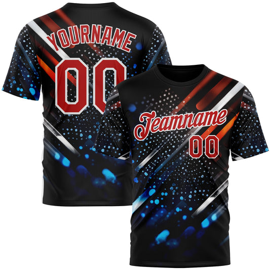 Custom Blue Red-White 3D Pattern Design Water Droplet Sportswear Performance T-Shirt - Main View
