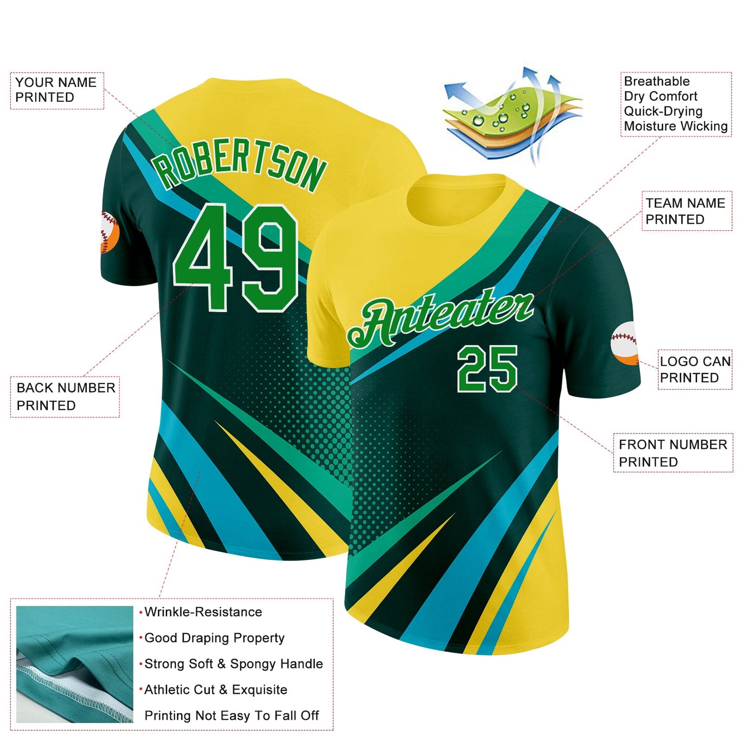 Custom Yellow Grass Green Blue-White 3D Pattern Design Brazil Sportswear Performance T-Shirt view 2