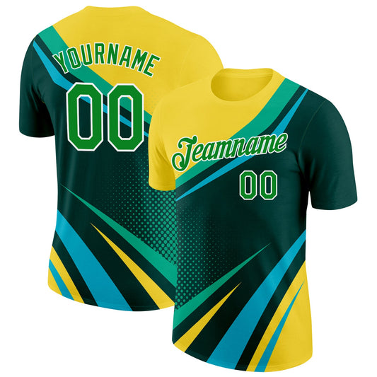 Custom Yellow Grass Green Blue-White 3D Pattern Design Brazil Sportswear Performance T-Shirt - Main View