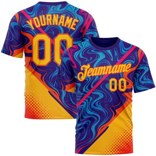 Custom Dark Purple Yellow-Orange 3D Pattern Design Romania Colombia Sportswear Performance T-Shirt - Main View
