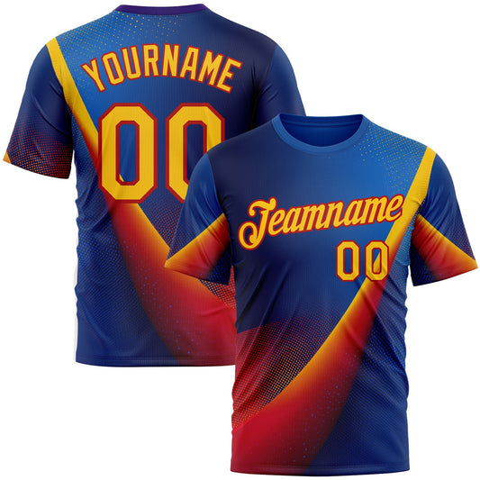 Custom Blue Yellow-Red 3D Pattern Design Romania Colombia Sportswear Performance T-Shirt - Main View