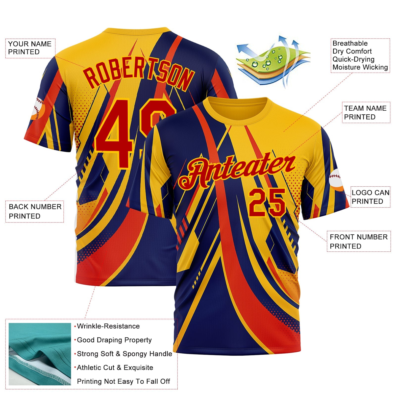 Custom Yellow Red-Blue 3D Pattern Design Romania Colombia Sportswear Performance T-Shirt view 2