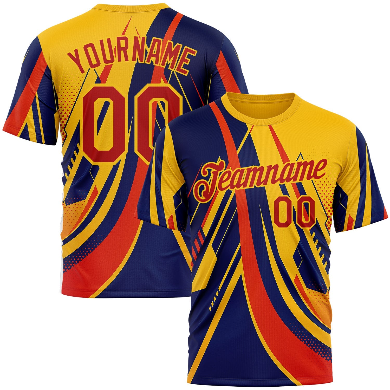 Custom Yellow Red-Blue 3D Pattern Design Romania Colombia Sportswear Performance T-Shirt - Main View