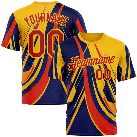 Custom Yellow Red-Blue 3D Pattern Design Romania Colombia Sportswear Performance T-Shirt - Main View