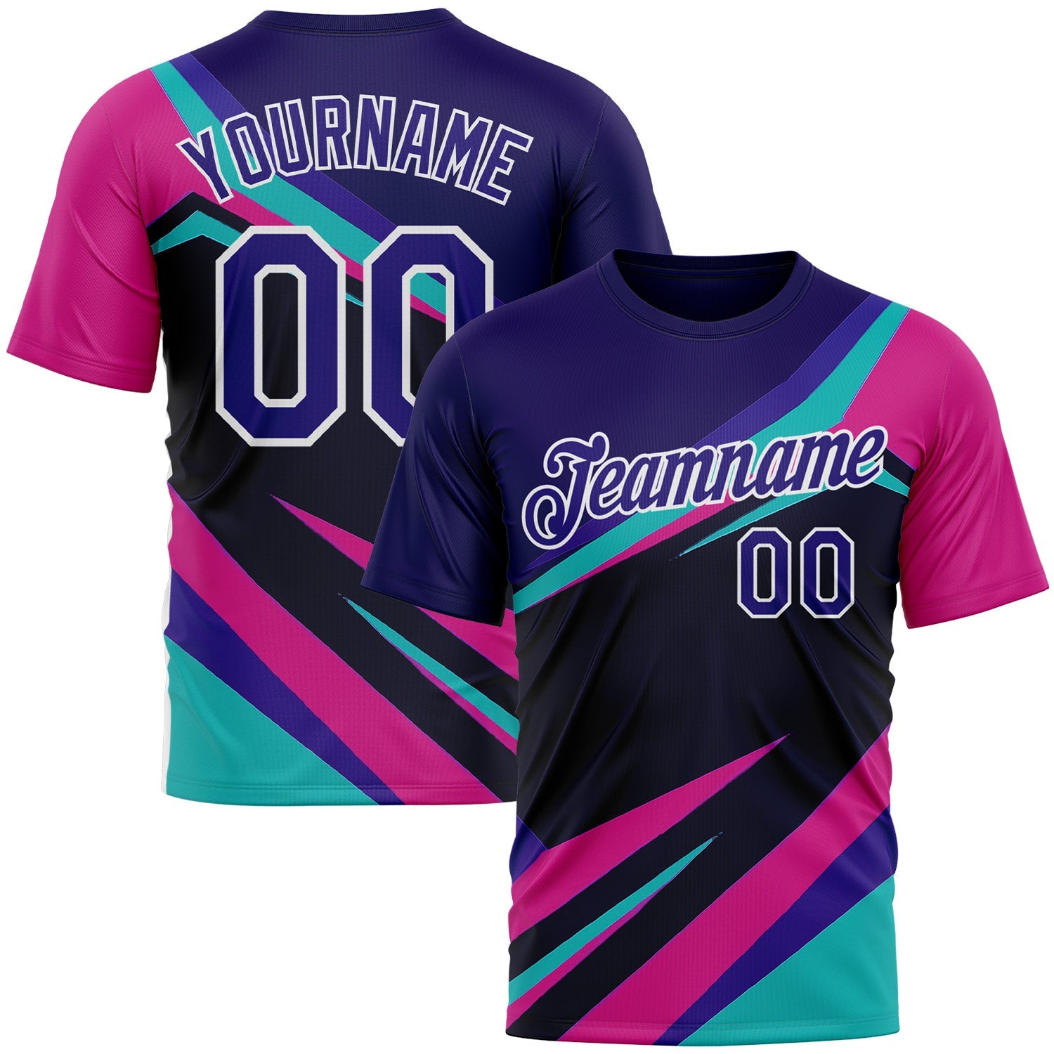 Custom Blue Dark Purple Black Pink-White 3D Pattern Design Line Sportswear Performance T-Shirt - Main View