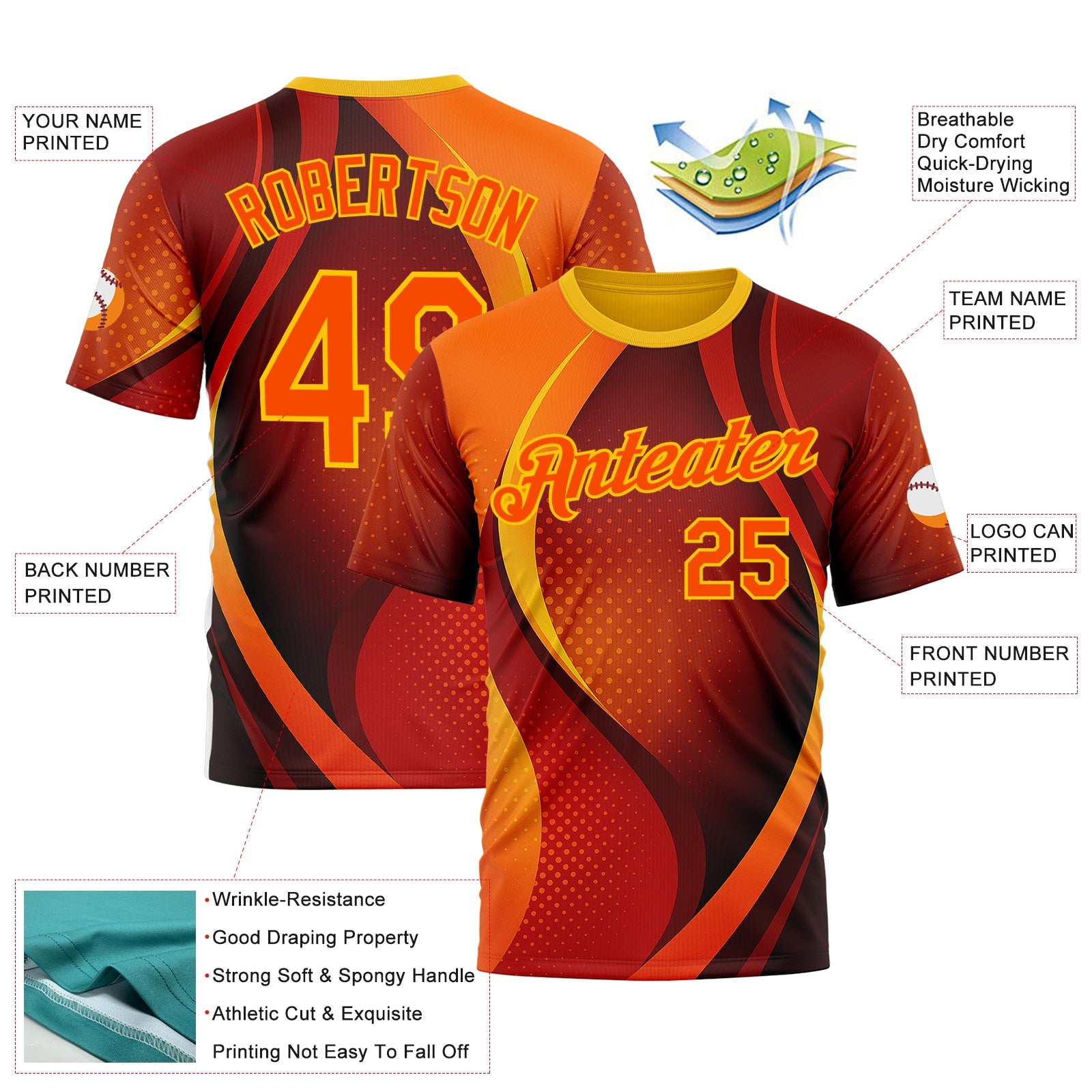 Custom Orange Yellow 3D Pattern Design Gradient Sportswear Performance T-Shirt view 2