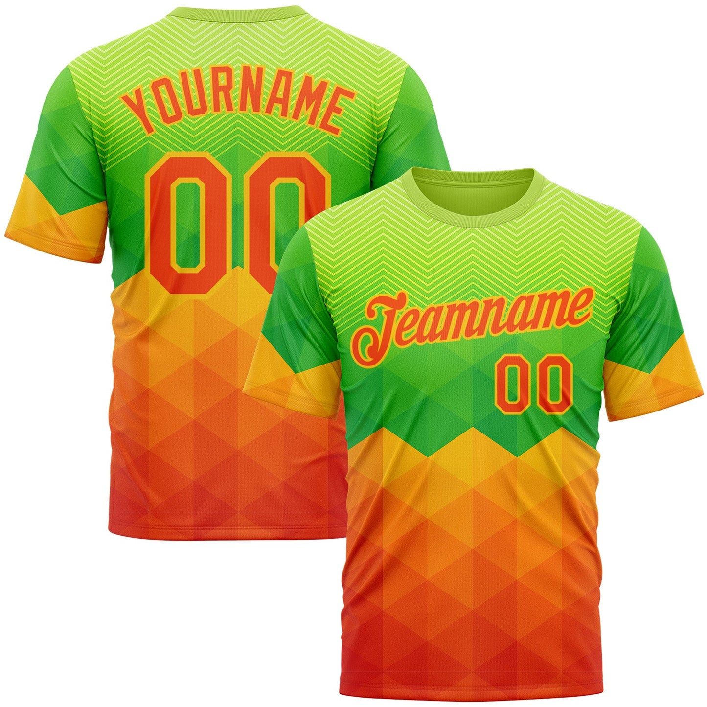 Custom Green Orange-Yellow 3D Pattern Design Gradient Sportswear Performance T-Shirt - Main View