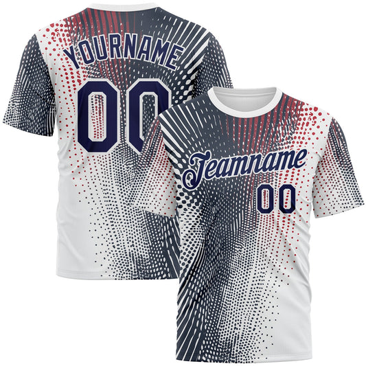 Custom White Navy 3D Pattern Design Gradient Dots Sportswear Performance T-Shirt - Main View