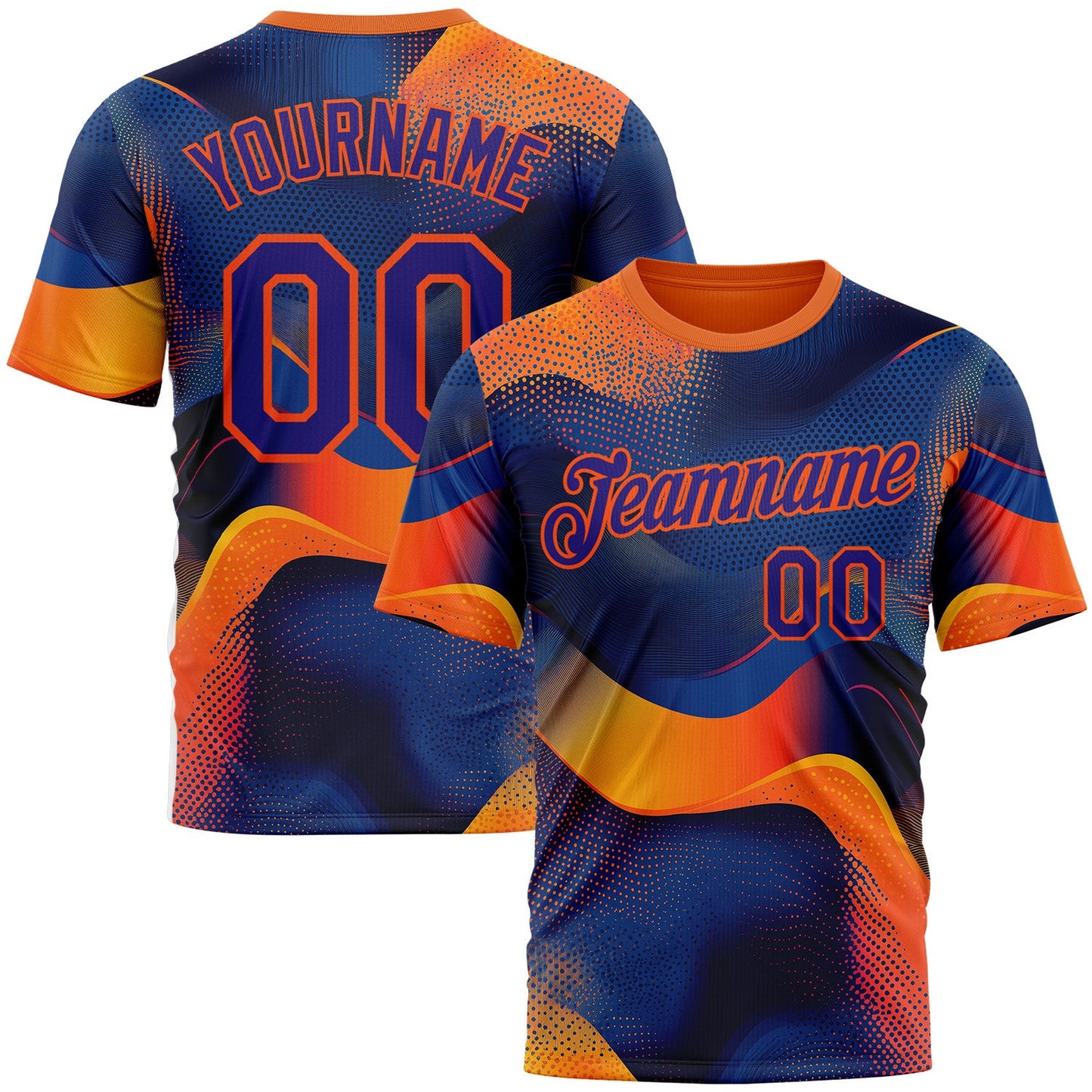 Custom Orange Dark Purple-Blue 3D Pattern Design Gradient Sportswear Performance T-Shirt - Main View