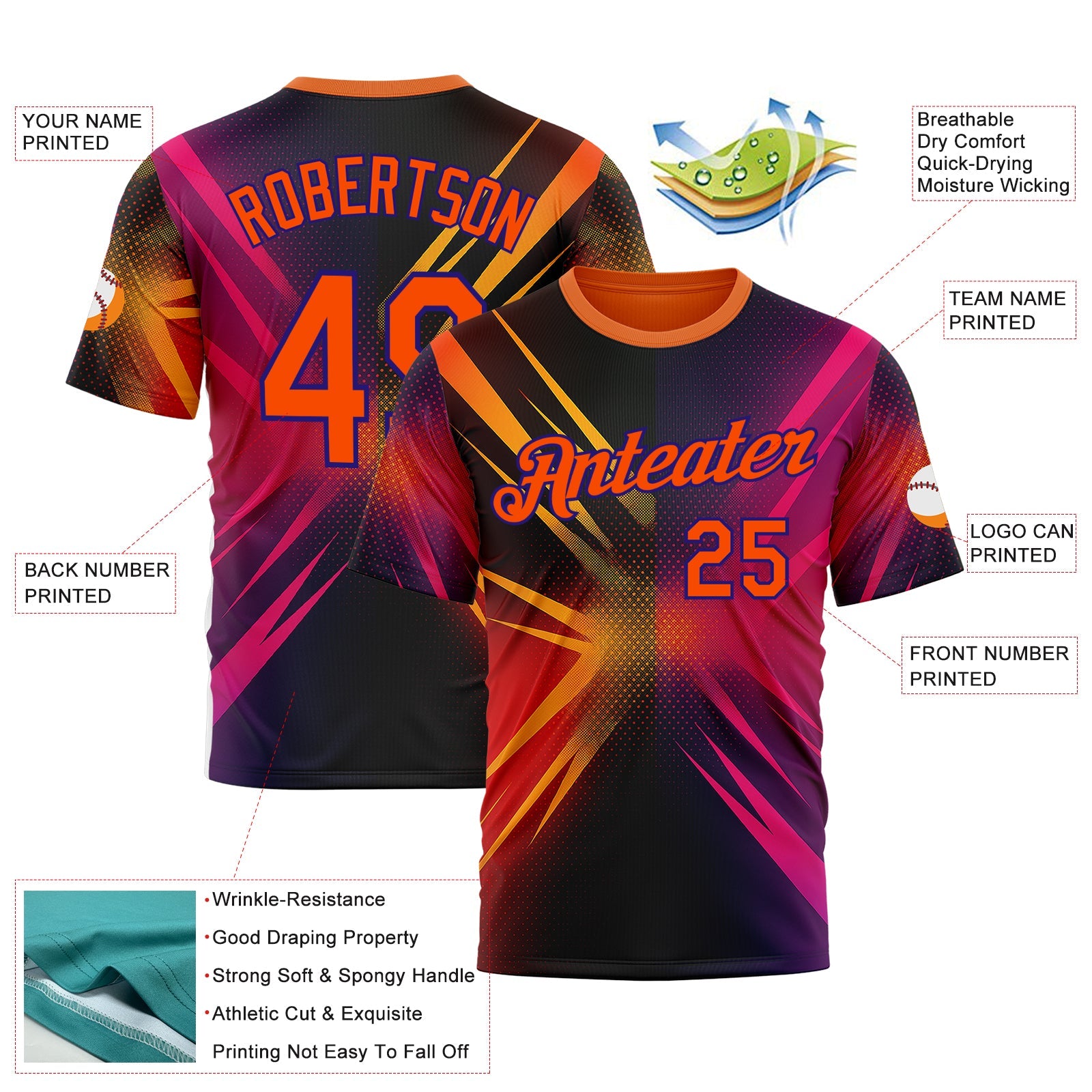 Custom Orange Pink-Dark Purple 3D Pattern Design Gradient Sportswear Performance T-Shirt view 2