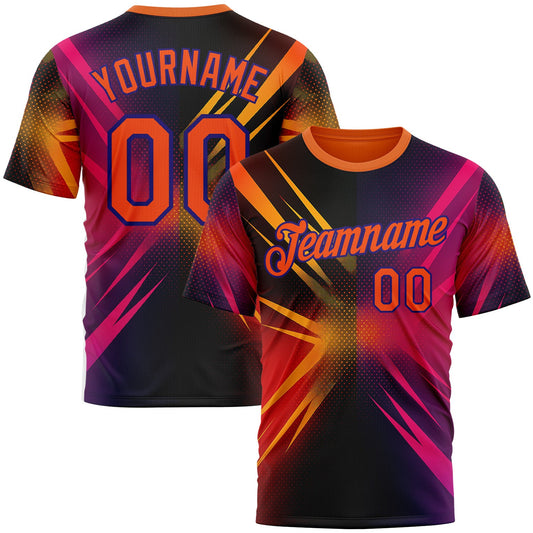 Custom Orange Pink-Dark Purple 3D Pattern Design Gradient Sportswear Performance T-Shirt - Main View